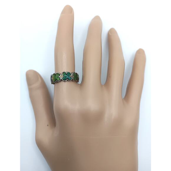 Vintage Enamel Flower Clover Shape Ring Size 7 - Picture 2 of 5